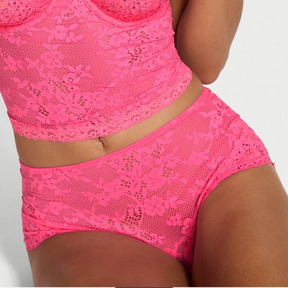 NWT Victoria’s Secret pink lace shorts embellished w/ rhinestones L SHORTS ONLY